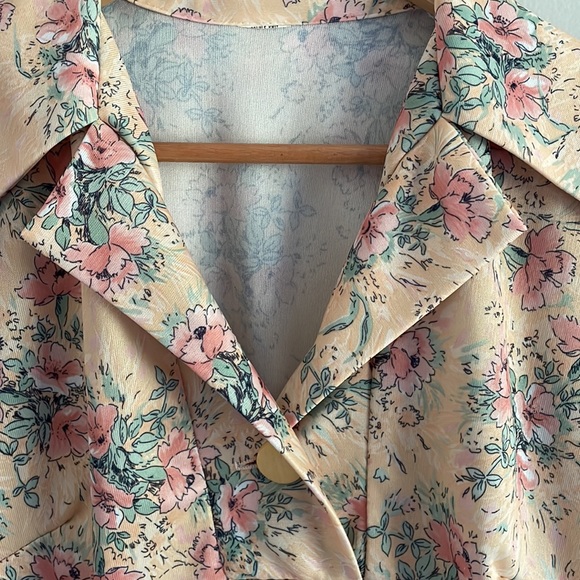 Vintage 80s Light Yellow Pink Floral Collared Shift Dress - Picture 9 of 11
